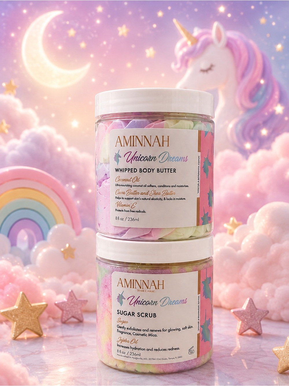 Aminnah Unicorn Dreams Whipped Body Butter & Sugar Scrub Duo 🦄 ✨